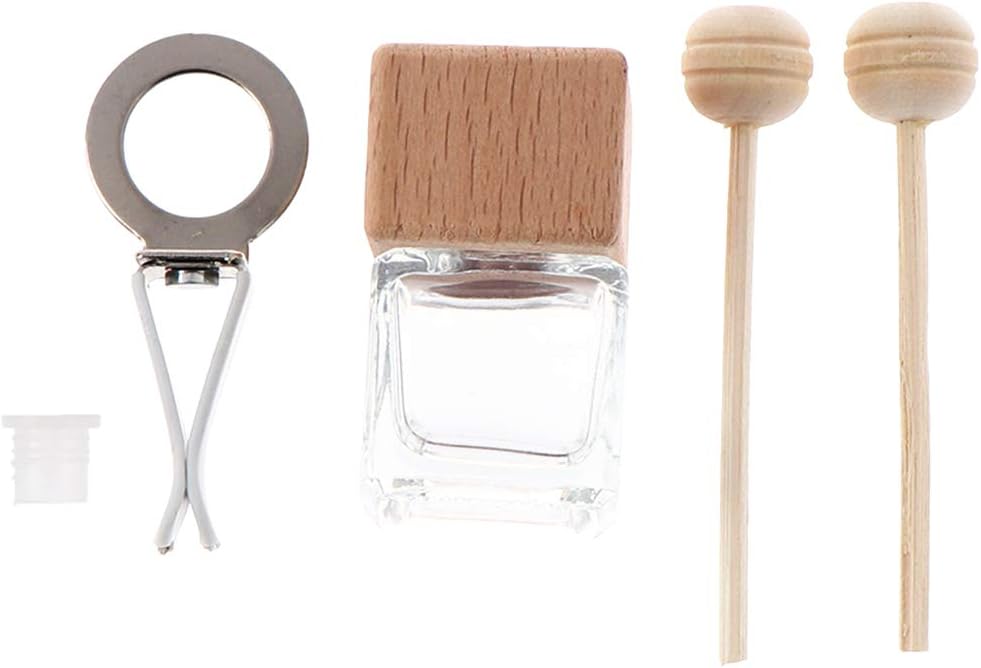 10 Pack,8ml Clear Glass Car Air Freshener Perfume Clip Diffuser,Empty Essential Oil Perfume Vials Diffuser Vent Outlet,Thick Glass Ornament With Wooden Caps,FREE Funnel,Dropper