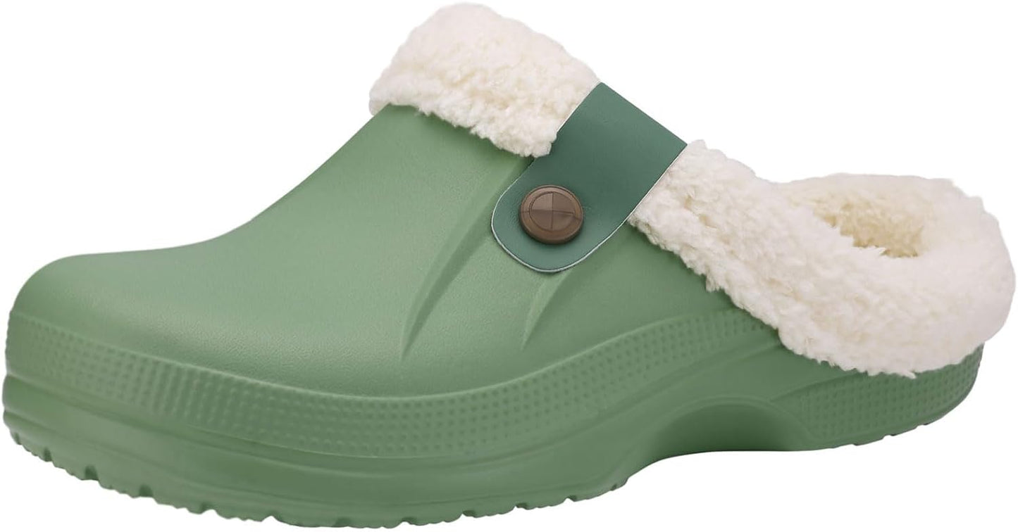 Beslip Classic Fur Lined Clogs Waterproof Winter Fuzzy Slippers for Women Men Indoor and Outdoor
