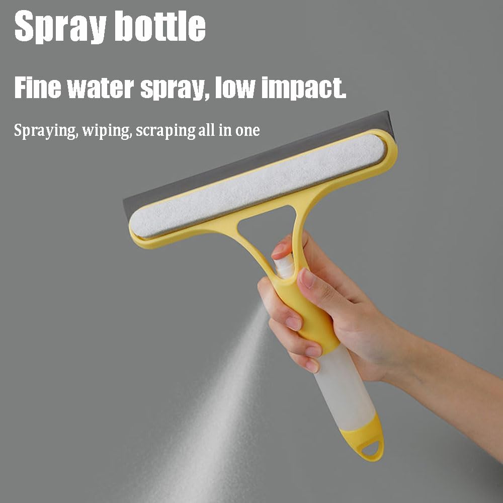 3 in 1 Window Cleaning Scraper, 3 in 1 Window Cleaner Squeegee, Scraper for Cleaning Windows, All-Purpose Window Squeegee with Sprayer for Glass, Wall, Kitchen, Car (White+Blue)