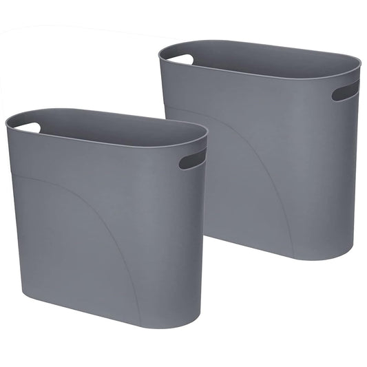 Small Trash Can Plastic Bathroom Wastebasket 3.2 Gallon Slim Garbage Container Bin with Handle for Home Kitchen Bathroom Bedroom Office, 2 Pack (Grey)
