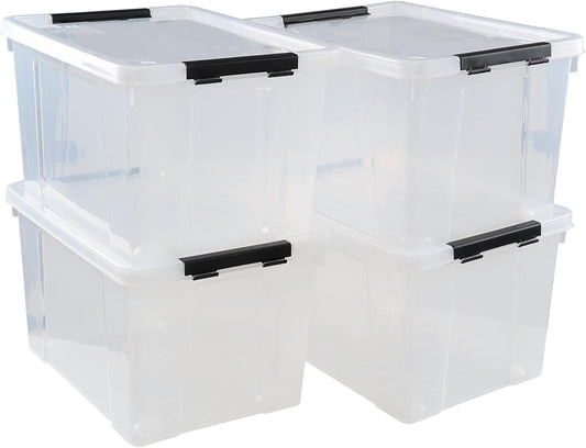 Pekky 34 Quart Clear Storage Bins with Lid, 4 Pack Latching Box Totes