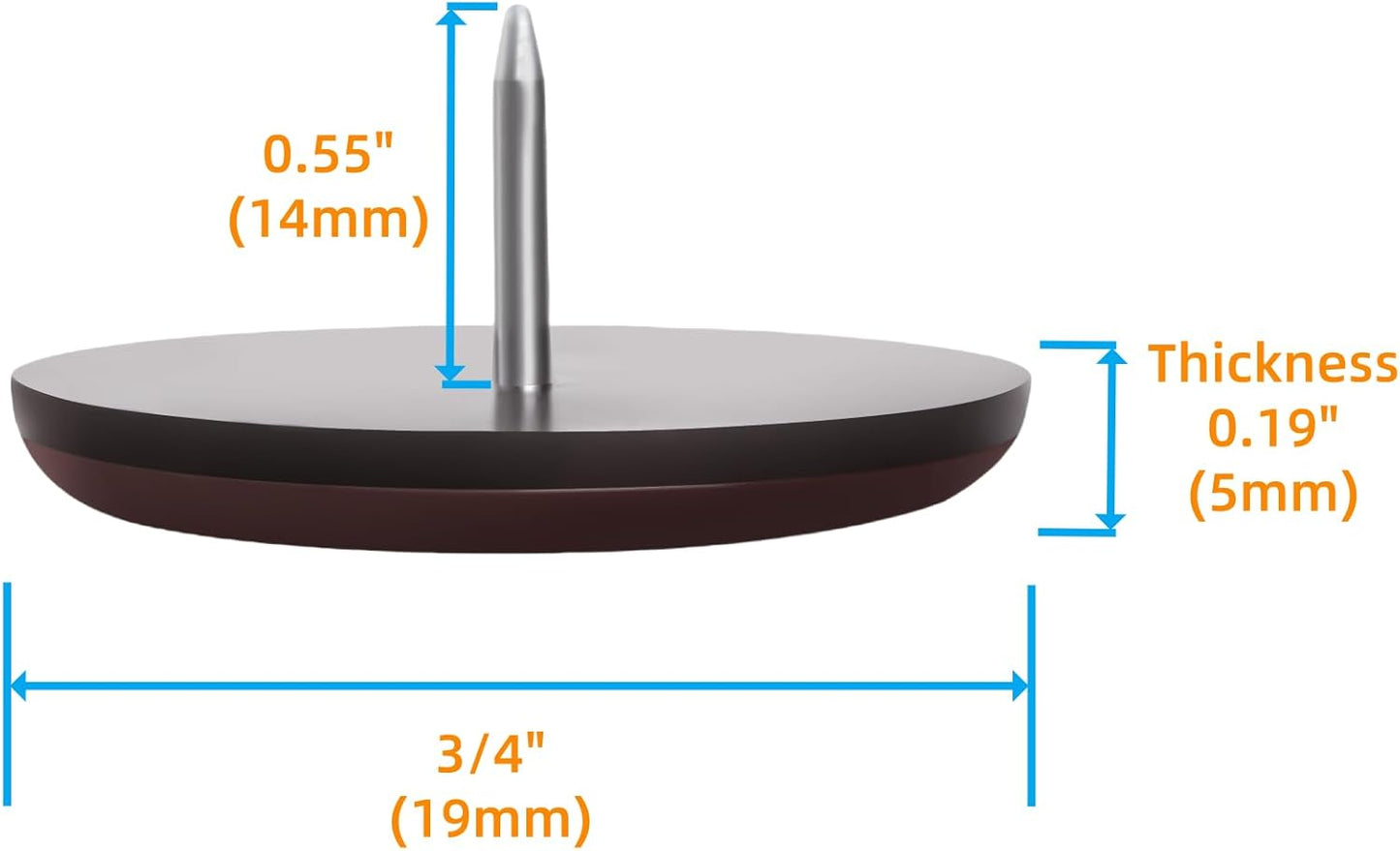 3/4“ Nail on Furniture Sliders (24 Pack) - Furnigear Heavy Duty PTFE (Teflon) Chair Leg Slider Glide Wooden Furniture Movers Move Your Furniture Easily & Safety - Best Floor Protector Brown