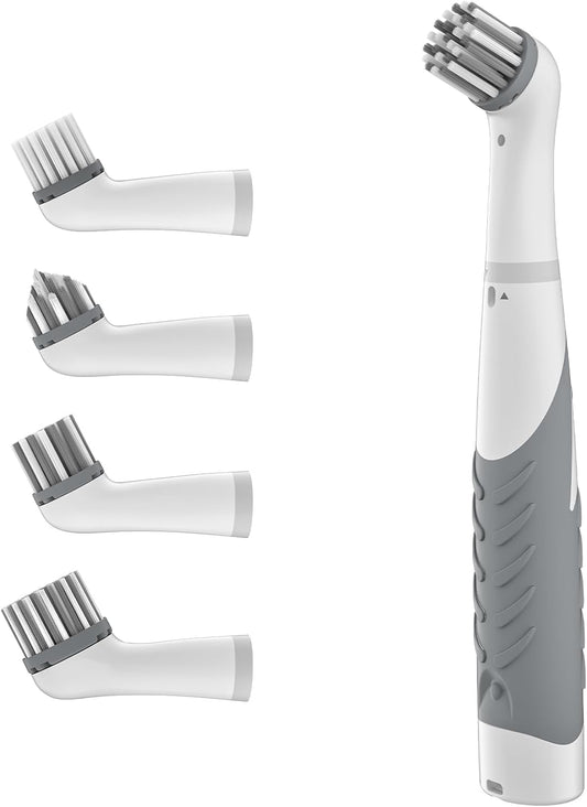 Electric Cleaning Brush with 4 in 1 Multiple Brush Heads, Indoor Household Cordless Motorized Brush for Bathroom Toilet Kitchen Tile Crevice(Grey)