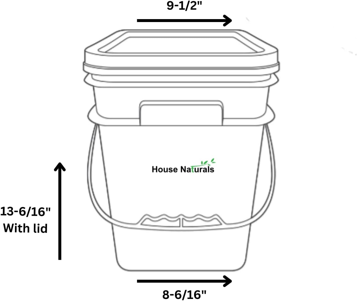 House Naturals 4 Gallon Square Food Grade Bucket Pail with Plastic Handles and Lid (Pack of 3) Made in USA containers (Aqua-White lids)