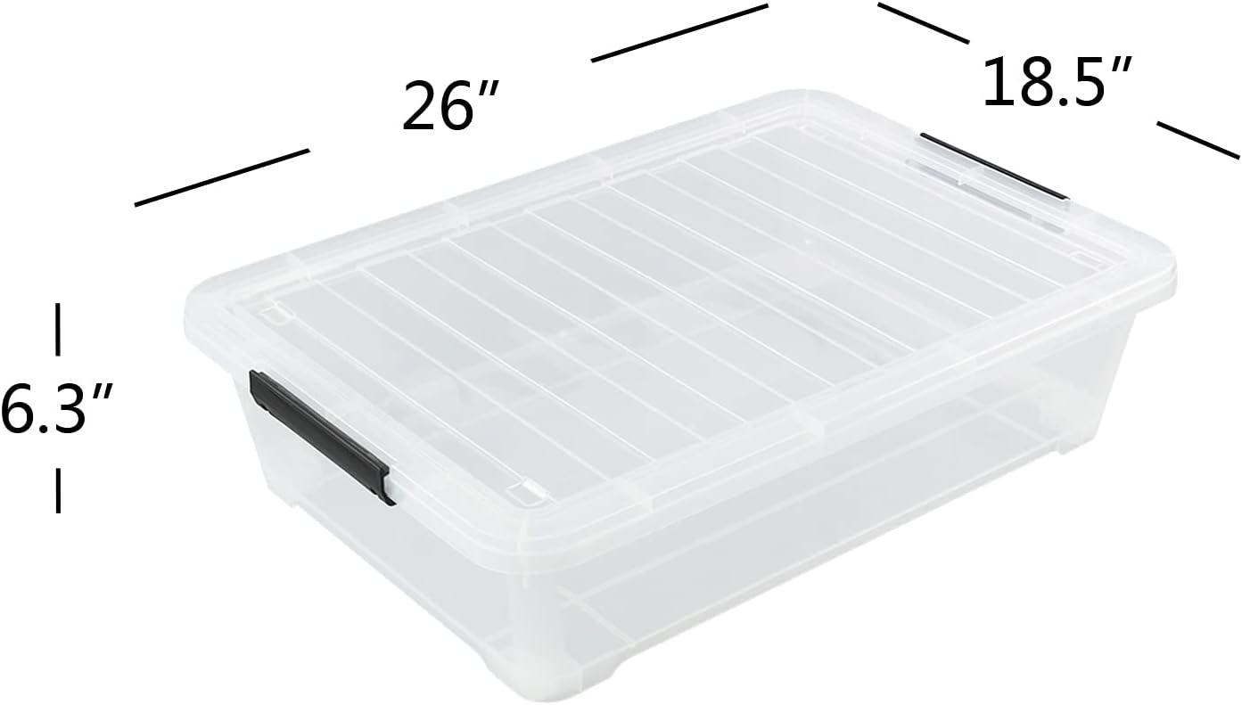 3-Pack Plastic Under bed Storage Box, Clear Latch Bin with Lid, 40 Quart