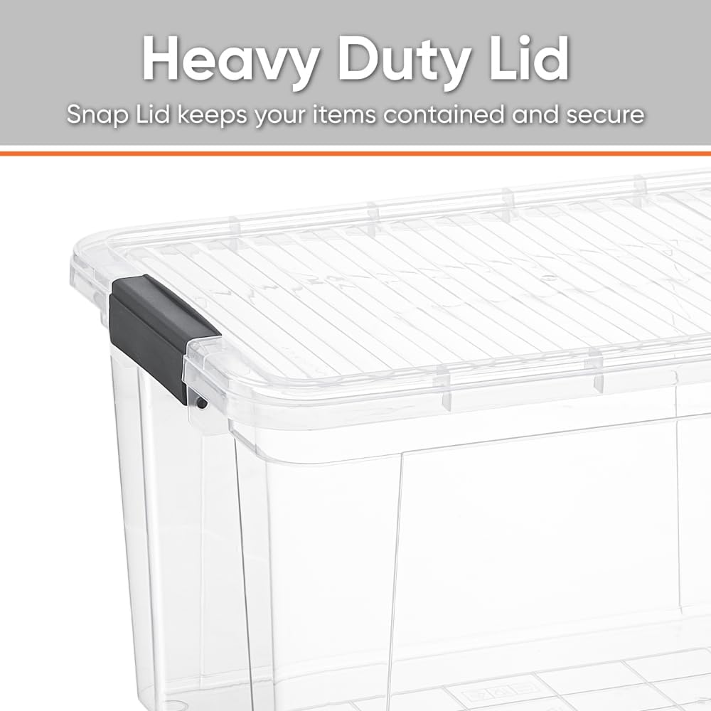 Superio Storage Bins with Lids, Clear Plastic Containers for Organizing, Stackable Totes, BPA Free, Odor Free, Organizer Boxes for Home, and Dorm (4 Pack, 14.7 Qt)