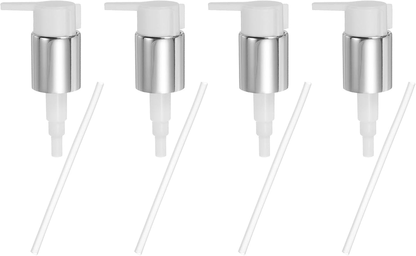 uxcell 4 Pcs Soap Dispenser Pump Heads, Hand Soap Dispensers Top Pumps Replacement Clip-on Pumphead for Standard 24/410 Neck Size Bathroom Lotion Shampoo Bottle, Silver White