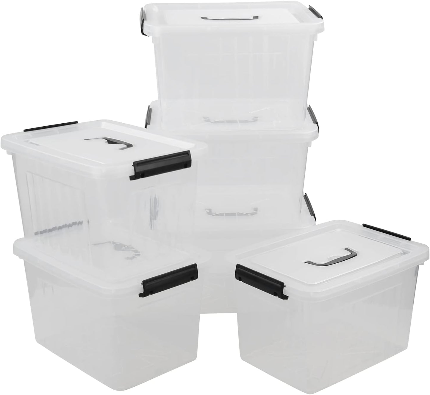 Zopnny 12 Quart Storage Latch Bins with Handles, Plastic Clear Storage Box with Lid, 6 Pack