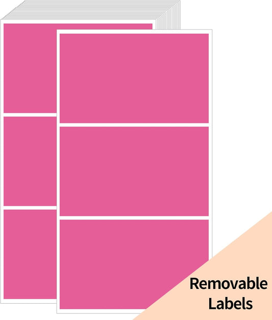 STARLIBOO Removable Colored Labels Stickers, 3X5 Inch Removable Large Label Stickers for Moving Boxes and Storage Bins- Waterproof- Tear Resistant (Rose Pink)