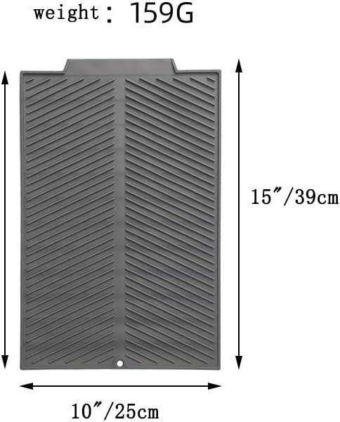 Silicone Dish Draining Mat, Eco Friendly Dish Drying Mat Kitchen Counter Anti-Skid and Heat Insulation Pad, Sink Drainer Mat with Dense Drainage Grooves (S (15"×10"))