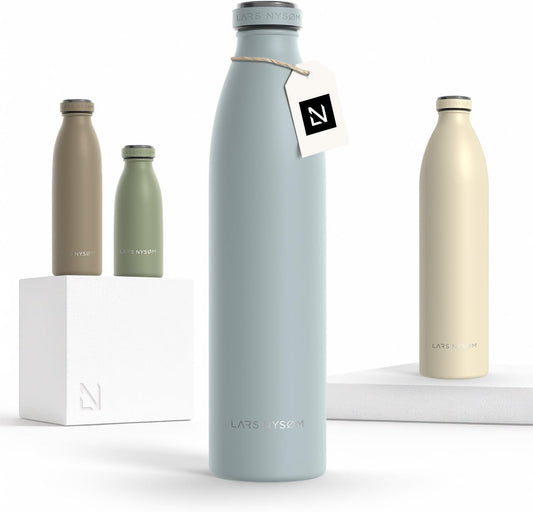 LARS NYSØM Stainless Steel Insulated Water Bottle 12oz 17oz 25oz 34oz 51oz | Insulated Thermo Flask for Hot and Cold Beverages | Leakproof Drinking Bottle (Sky Blue, 33.9 oz)