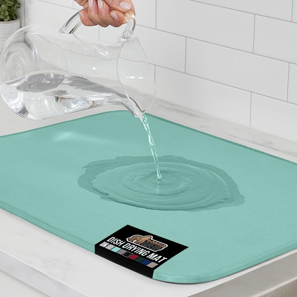 GORILLA GRIP Ultra Water Absorbent Microfiber Dish Drying Mat, 18x24, Quick Dry Thick Mesh, Slip Resistant Pad for Sink Dishes or Under Rack, Kitchen Counter Accessories, Machine Wash Mats, Mint