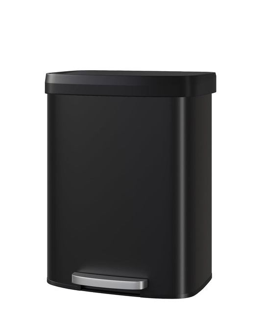 Garvee 16 Gallon / 60 Liter Metal Trash Can with Lid, Large Garbage Can for Kitchen, Rustproof Step-on Kitchen Metal Trash Bin with Liner Rim, Rear Handle, Soft Close Plastic Lid, Black