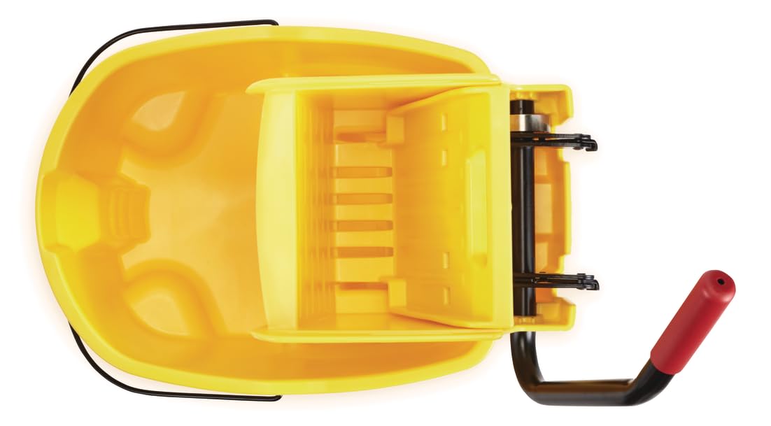 Rubbermaid Commercial Products WaveBrake 35 Qt. Side-Press Mop Bucket and Wringer Combo on Wheels Yellow for Professional/Industrial/Business Heavy-Duty Floor Cleaning/Mopping