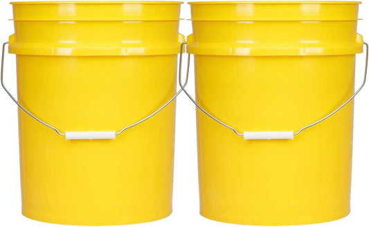 House Naturals 5 Gallon Premium HPDE Plastic Bucket - Made in USA Food Grade Storage Container, BPA Free All Purpose Pail (2, Yellow)