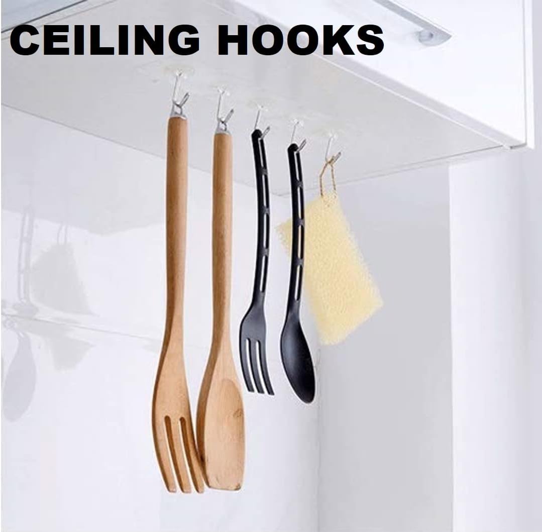 40pcs Heavy Duty Adhesive Hooks for Damage-Free Hanging - Transparent Plastic Hangers for Ceilings and Walls