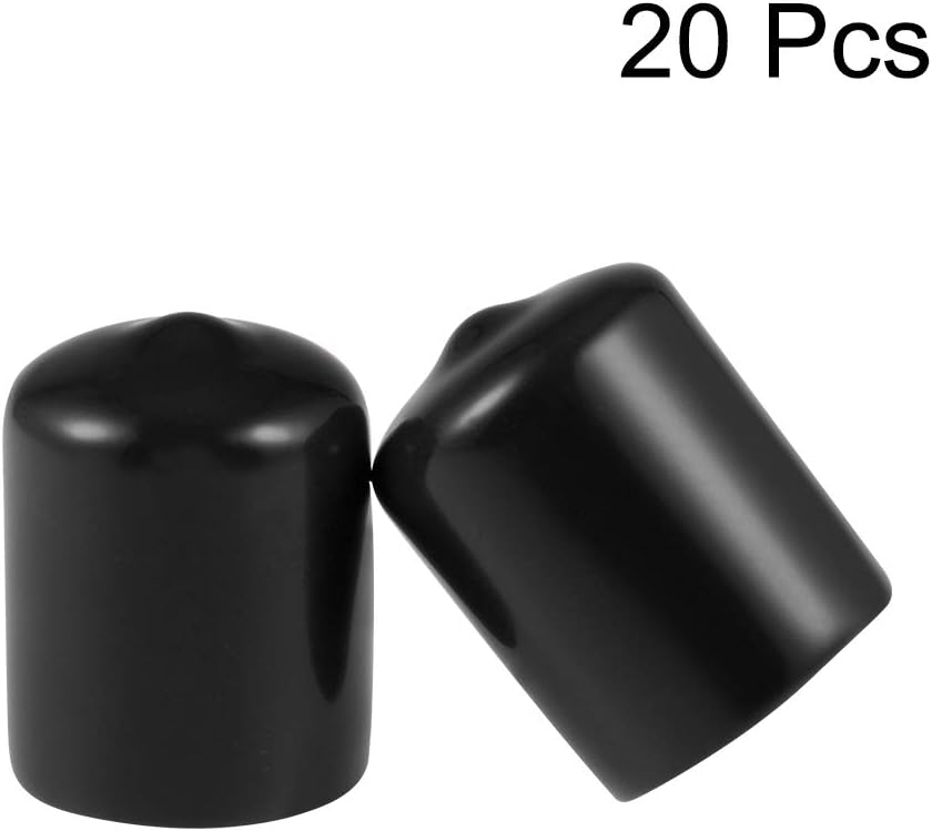 uxcell 20pcs Rubber End Caps 20mm ID Vinyl Round Tube Bolt Cap Cover Thread Protectors Black