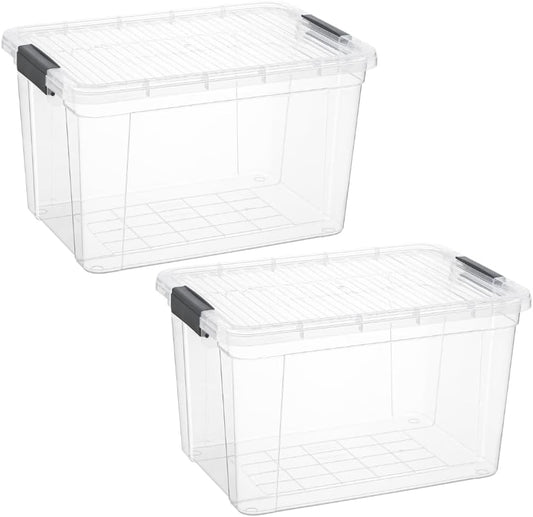 Superio Storage Bins with Lids, Clear Plastic Containers for Organizing, Stackable Totes, BPA Free, Odor Free, Organizer Boxes for Home, and Dorm (2 Pack, 14.25 Qt)