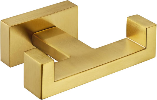 Angle Simple Towel Hook for Bathroom, SUS 304 Stainless Steel Hand Towel Holder, Double Robe Coat Hook for Wall, Brushed Gold