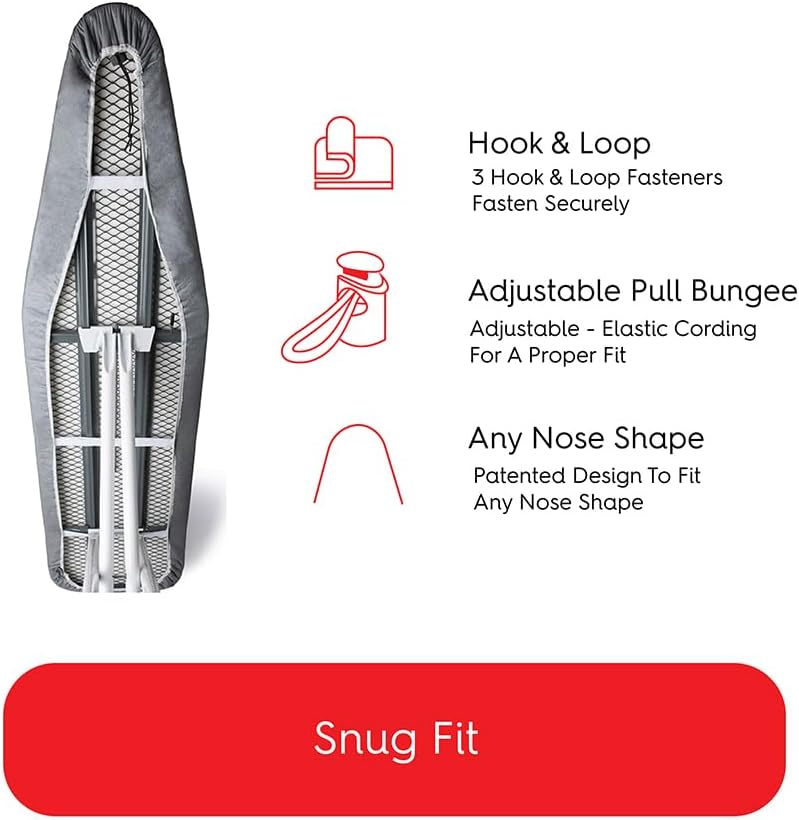 TIVIT Ironing Board Cover 15 x 54, Made in Italy. Pro Grip Pad Covers w/3 Fastener Straps & Pull Bungee Cord - Durable Scorch & Stain Resistant Padded Layers, Heat Reflective AlumiTek PRO Top Coat