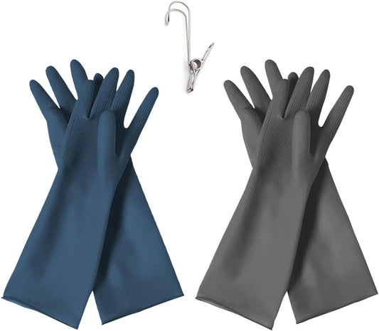 HOMSSEM Dishwashing Gloves - 2 Pairs Premium Rubber Gloves for Cleaning - Urban Gray, Green, Blue