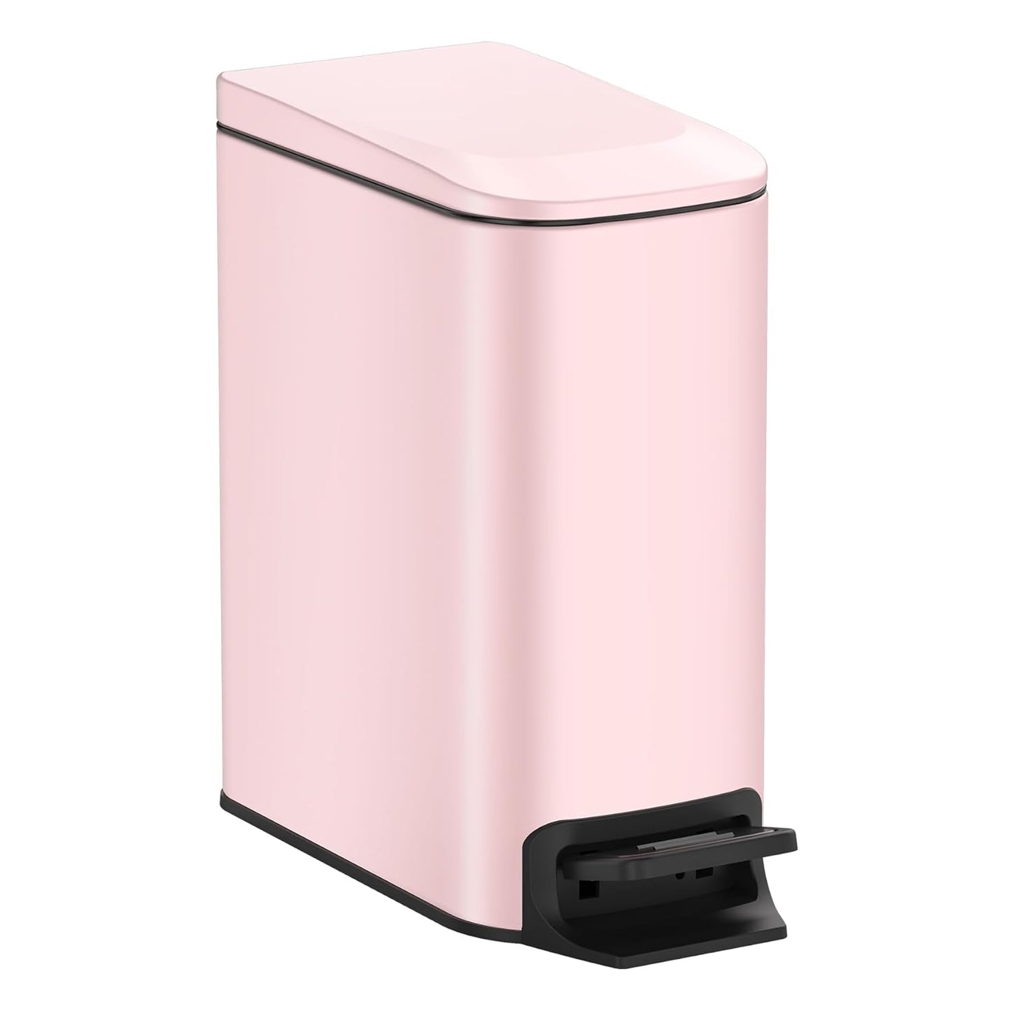 TIPGO Slim Bathroom Trash Can with Lid Soft Close, 6 Liter / 1.6 Gallon Stainless Steel Garbage with Removable Inner Bucket, Small Trash Bins for Bedroom, Office (Pink)