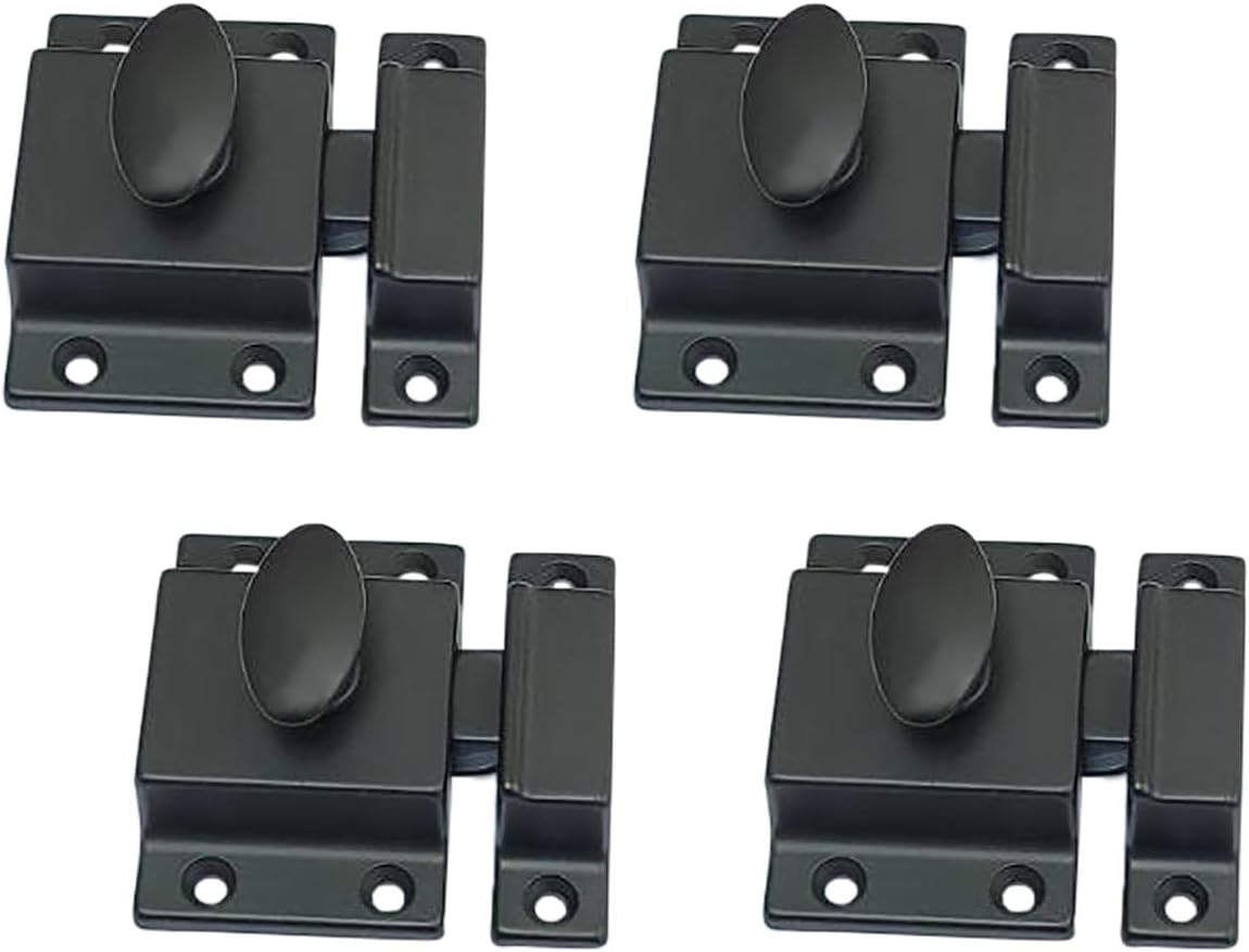 QCAA Traditional Large Oval Turn Cabinet Latch, Solid Brass, 2", for Cupboard & Other Furniture, Matte Black, 4 Pack, Made in Taiwan