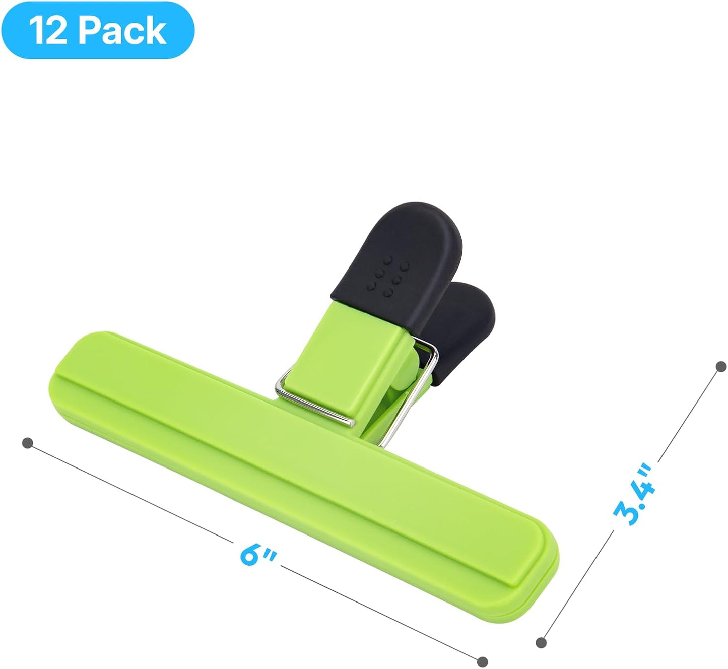 OWLKELA Chip Clip, 12 Pack Colors Wide Open Bag Clips for Food Storage, Heavy Duty Seal Grips Plastic Food Clips for Snack, Food Packages (6 inch x 3.4 inch)