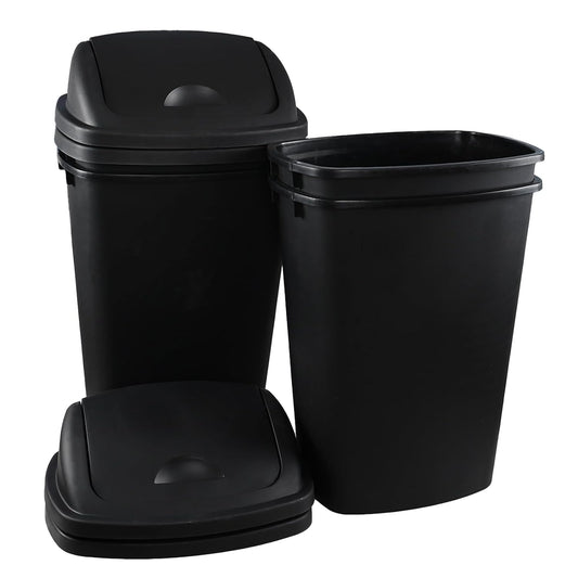 13 Gallon Plastic Trash Can with Swing Top Lid, 4 Packs Swing Lid Garbage Bins, Black