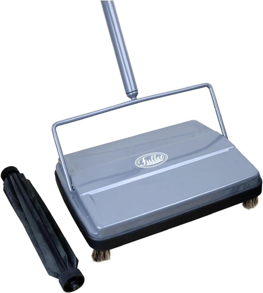 Fuller Brush Electrostatic Carpet & Floor Sweeper with Additional Rubber Rotor - 9" Cleaning Path - Lightweight - Ideal for Crumby & Wet Messes - Works On Carpets & Hard Floor Surfaces (Gray)