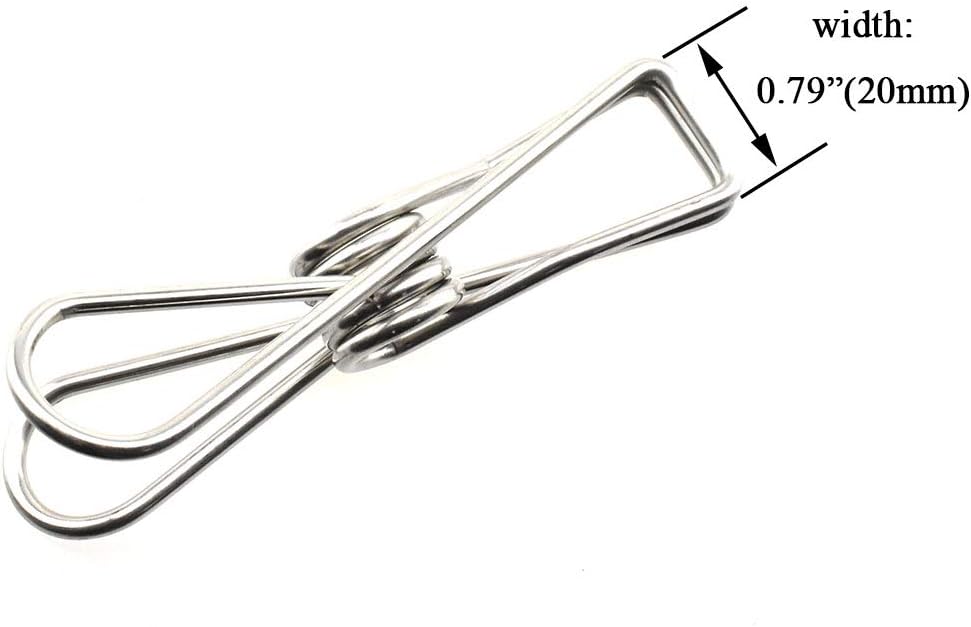 HAHIYO Clothespins Chip Clips All Metal Stainless Steel No Rust Stains Strong Grip in Heavy Wind 3.4 Inches 14 Pack Extra Large Do Not Fall Apart Open Wide for Holding Clothes Snack Bag Clamps