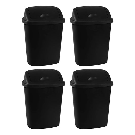 6 Gallon / 25 L Trash Can, 4-Pack, Plastic Swing Lid Garbage Waste Bins Container for Kitchen, Bedroom, Office, Living Room, Bathroom, Black