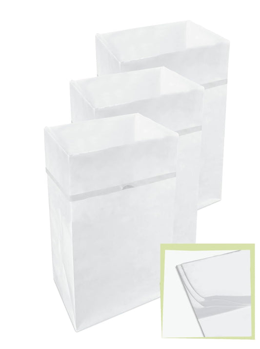 30 Gallon Disposable Pop-Up Trash Cans (3-Pack, Multi-Liner) with Fitted Bags – Foldable Garbage & Recycling Bins for Parties, Events & Kitchen (White 30" H x 14" W x 17" D)