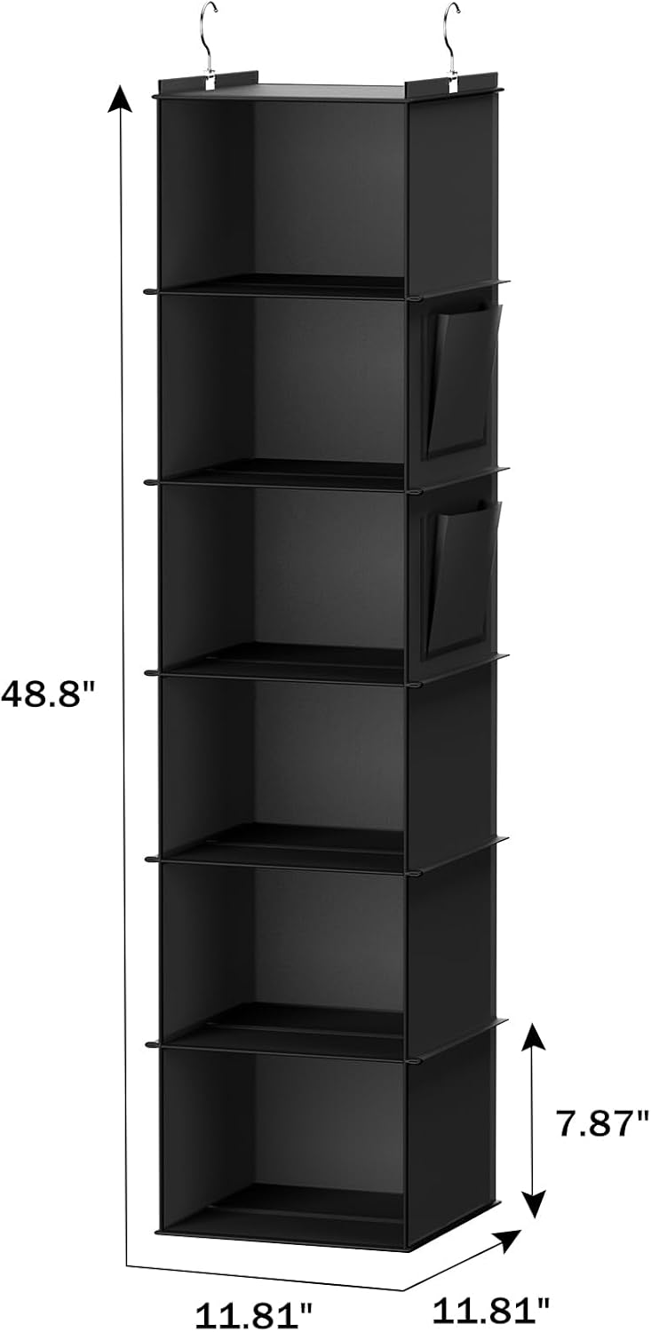 YOUDENOVA Hanging Closet Organizer, 6-Shelf Closet Hanging Storage Shelves, 2 Packs, Black
