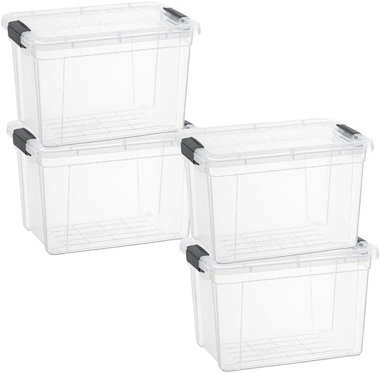 Superio Clear Storage Bins with Lids, Stackable Deep Storage Boxes with Latches and Handles, Extra Small, 4 Pack, Deep Containers for Home, Garage, and Kitchen