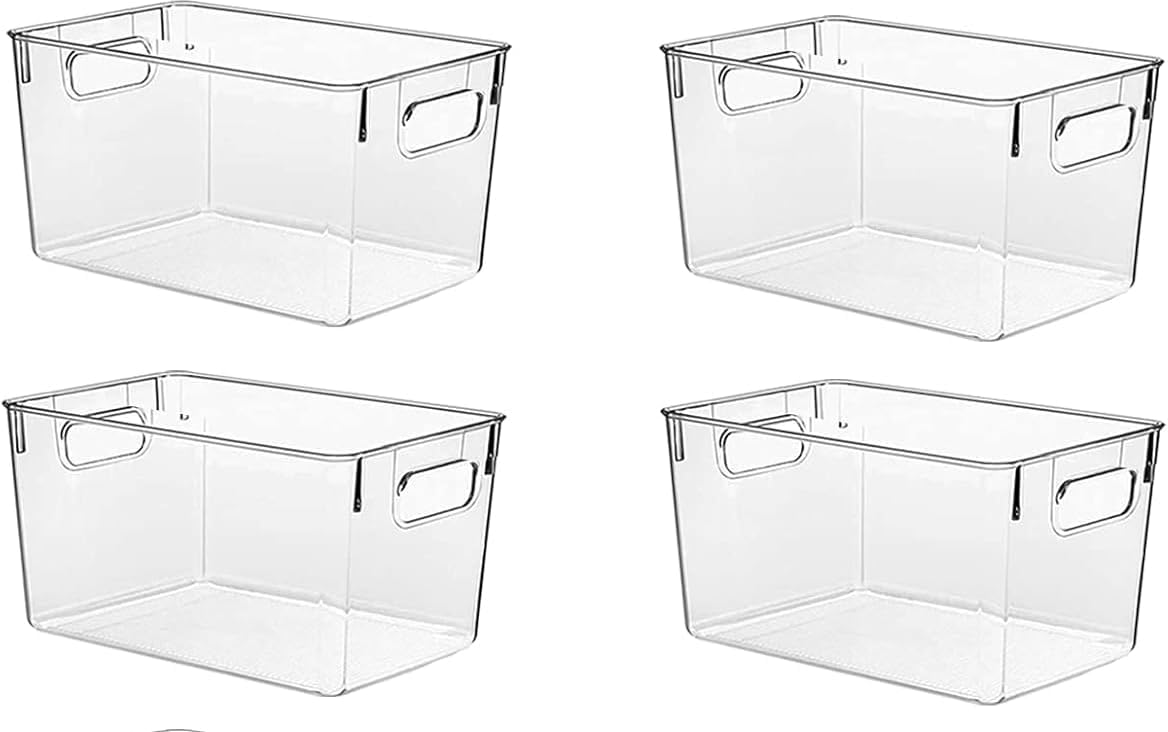 Clear Pantry Organizer Bins, Plastic Organizers & Storage Containers, Cabinet Organizer, Home Organization Must Haves for Kitchen, Laundry Room, Office, Closet & Freezer (4 Pack)