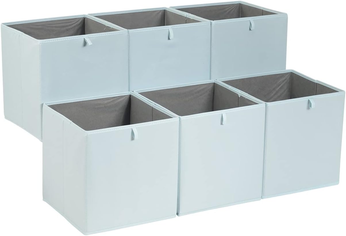 Amazon Basics Cube Organizer Bins, Collapsible Storage Baskets for Shelves, Jade Green, Pack of 6, 13x15x13"