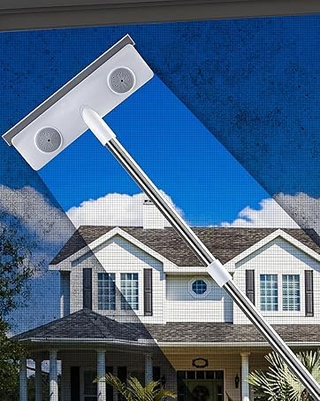 IMHO Mesh Screen Cleaner, Glass Wiper, Dust Paper Clip，3 in 1 Wet and Dry Screen Cleaner with Long Handle Wiper for Shower, Glass, Floor, Tile Walls, Car Windshield, White