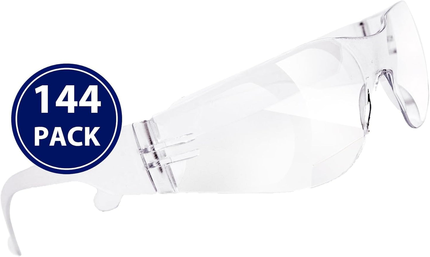 Quest Protective Apparel Safety Glasses for Men and Women - Anti Fog Safety Goggles for Shooting, Lab, or Construction – Polycarbonate Eye Protection [Clear & Pack of 144 Pairs]