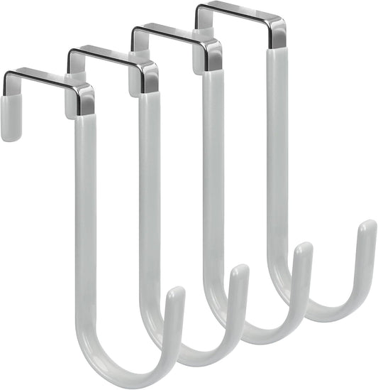 FYY Over The Door Hooks, 4 Pack Door Hangers Hooks with Rubber Prevent Scratches Heavy Duty Organizer Hooks for Living Room, Bathroom, Bedroom Hanging Clothes, Towels, Hats, Coats, Bags Silver