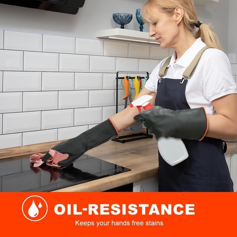 North Tower Heavy-Duty Latex Chemical Resistant Gloves - Reusable Long Rubber Dishwashing Gloves with Forearm Protection for Men - Waterproof, Industrial Safety Gear,18“，2 Pair