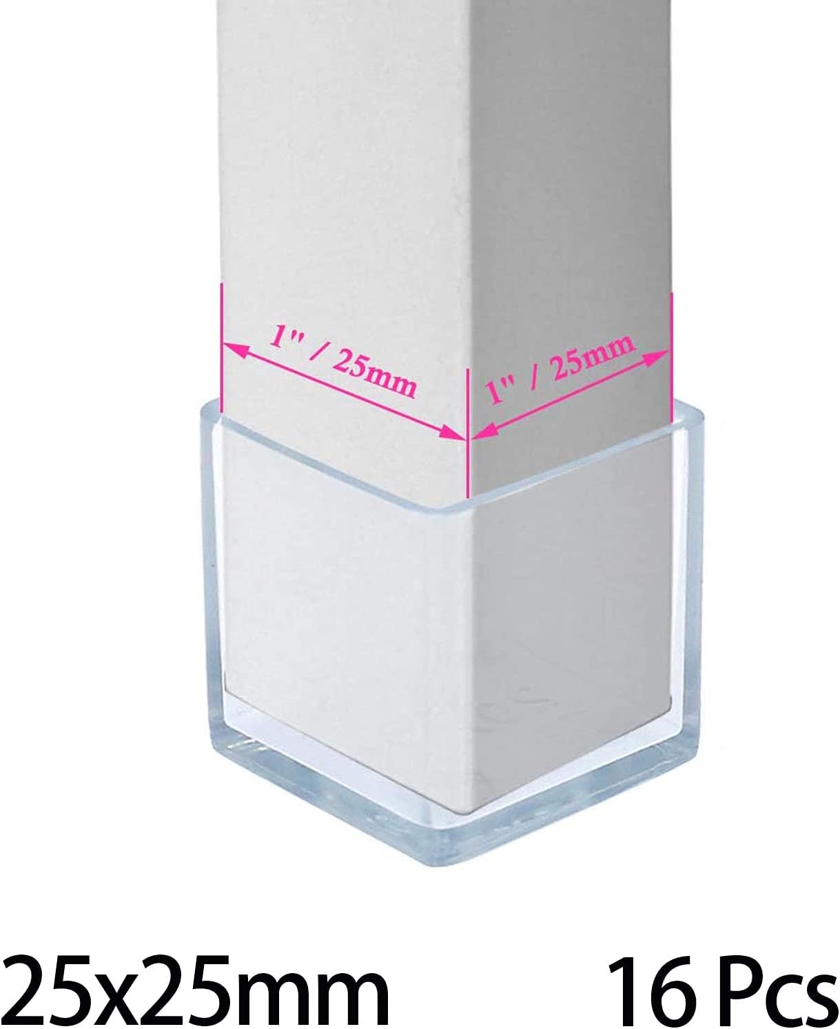 Still Awake 16 Pcs Transparent Square PVC Rubber Leg Tips Furniture Floor Protectors Chair Table Bar Stool Leg Covers Cube Feet 1 Inch x 1 Inch (25 x 25mm)