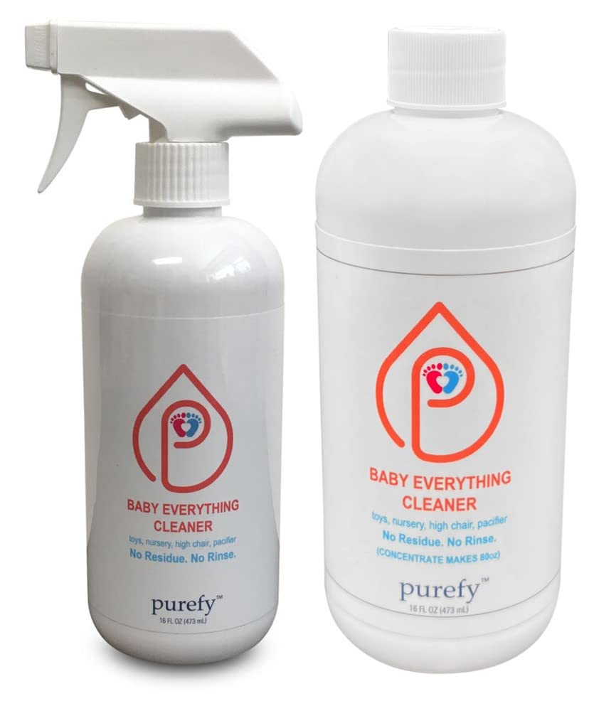 PUREFY Baby Everything Cleaner (16oz + Concentrate Makes 80oz) Hypoallergenic. Hypochlorous Technology. No Residue. Unscented. No Rinse. Baby Safe cleaner for Toys, Pacifier, High Chair, and Nursery. Fine Spray for Everywhere Everything.