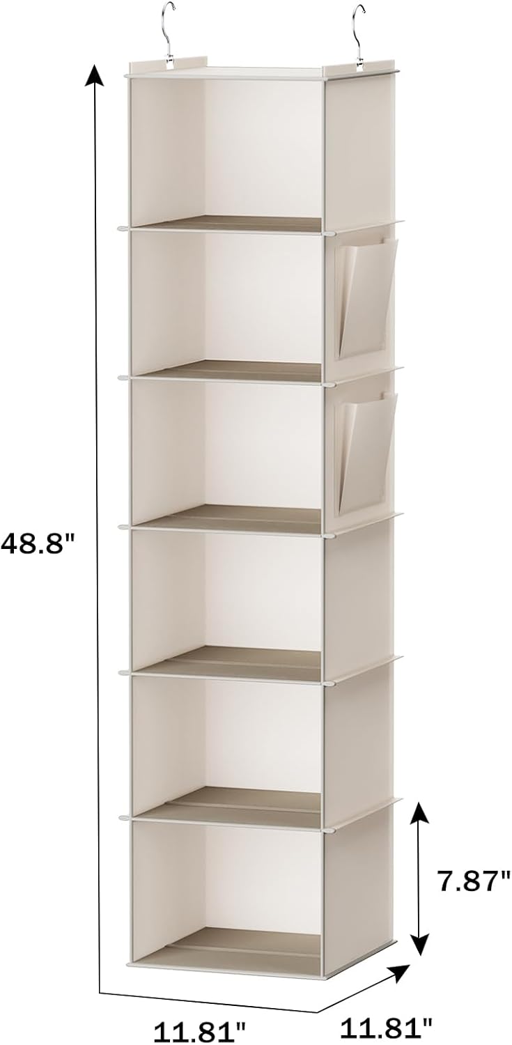 YOUDENOVA Hanging Closet Organizer, 6-Shelf Closet Hanging Storage Shelves, 2 Packs, Beige