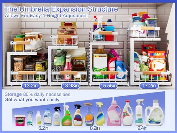 ADBIU Under Sink Organizer, 2 Pack 2 Tier Expandable Height (White, Large Size)