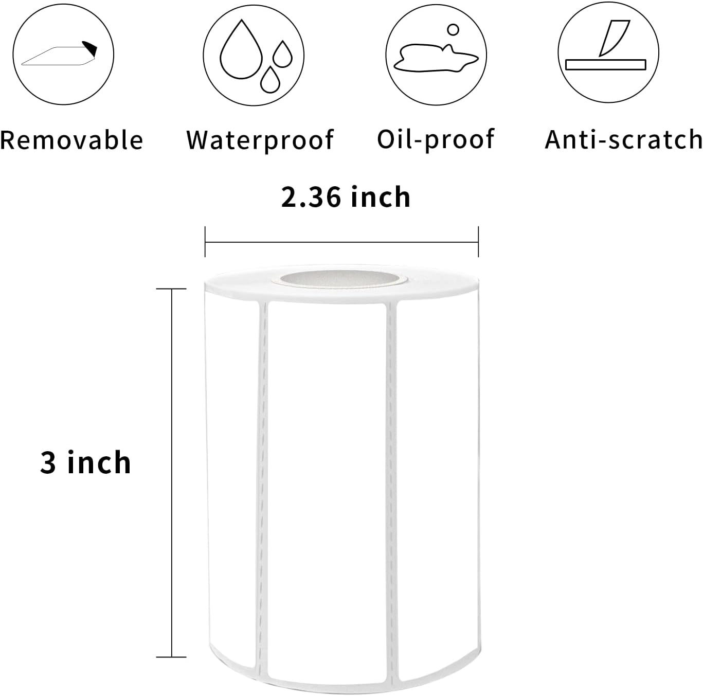 1×3 Inch White Removable Thermal Labels,Waterproof Thermal Label Stickers,600 Sheets per Roll with Perforated Lines
