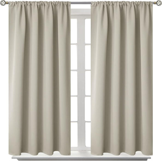 BGment Short Curtains 40 Inches Length for Small Window - Rod Pocket Thermal Insulated Room Darkening Window Drapes for Kitchen Bedroom Bathroom, Light Camel, 2 Panels, 42 x 40 Inch