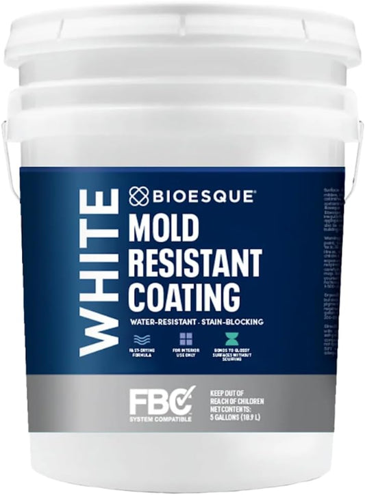 Bioesque Mold Resistant Coating, Water-Resistant, Stain-Blocking, Fast-Drying Formula, White, 5 Gallon (Pack of 1)
