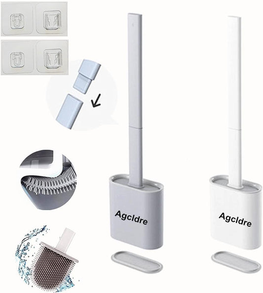 Toilet Brush with Holder Silicone Toilet Brush and Cleaning Brush for Household Bathroom Toliet Brush Set (White,Gray)