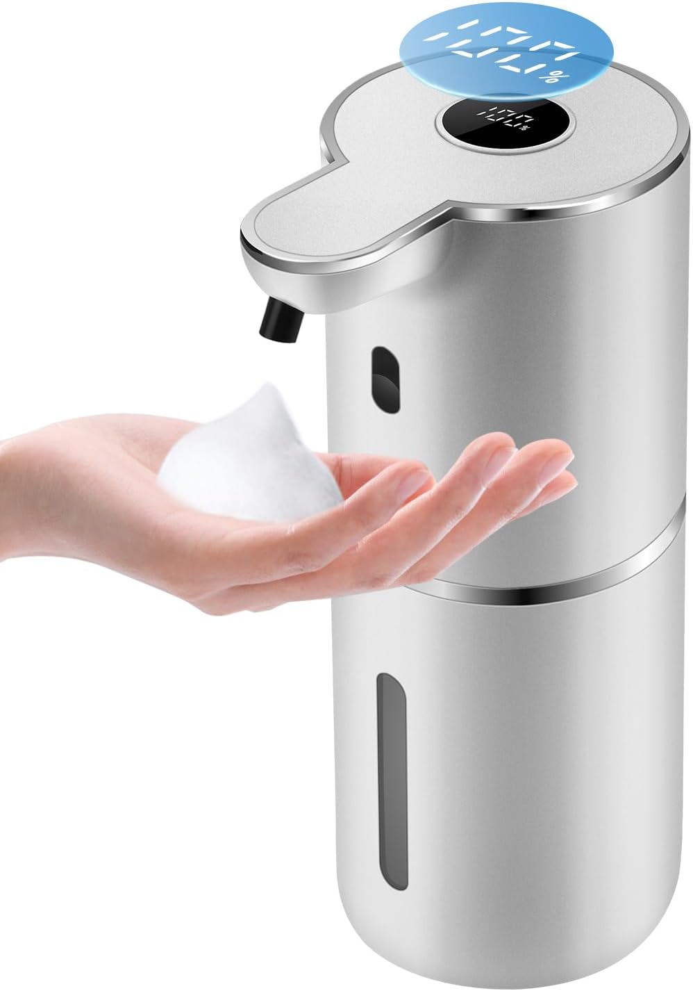 Automatic Foaming Soap Dispenser 12.8oz, Rechargeable & 6 Levels Foaming Adjustable with Digital Display, Wall Mount, Waterproof, Touchless Hand/Dish Soap Dispenser for Kitchen, Bathroom, Hotel